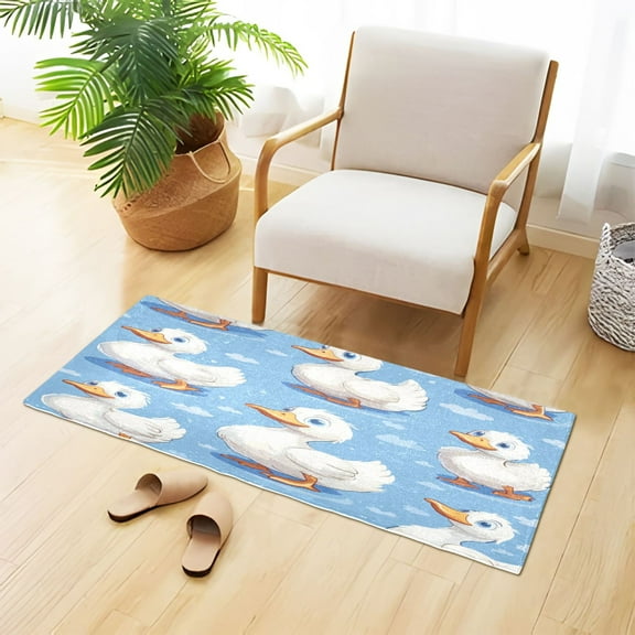 Cute White Ducks Plush Carpet Non Slip Runner Rug Absorbent Bath Mat 39" x 20"