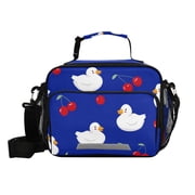 Cute White Ducks with Cerries Insulated Lunch Bag Portable Cooler Bag Mommy Bag Large Capacity 6L