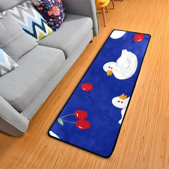 Cute White Ducks with Cerries Long Floor Mat Runner Rug Area Mat Noise Reduction Water Absorbent Non-Slip 72" x 24"