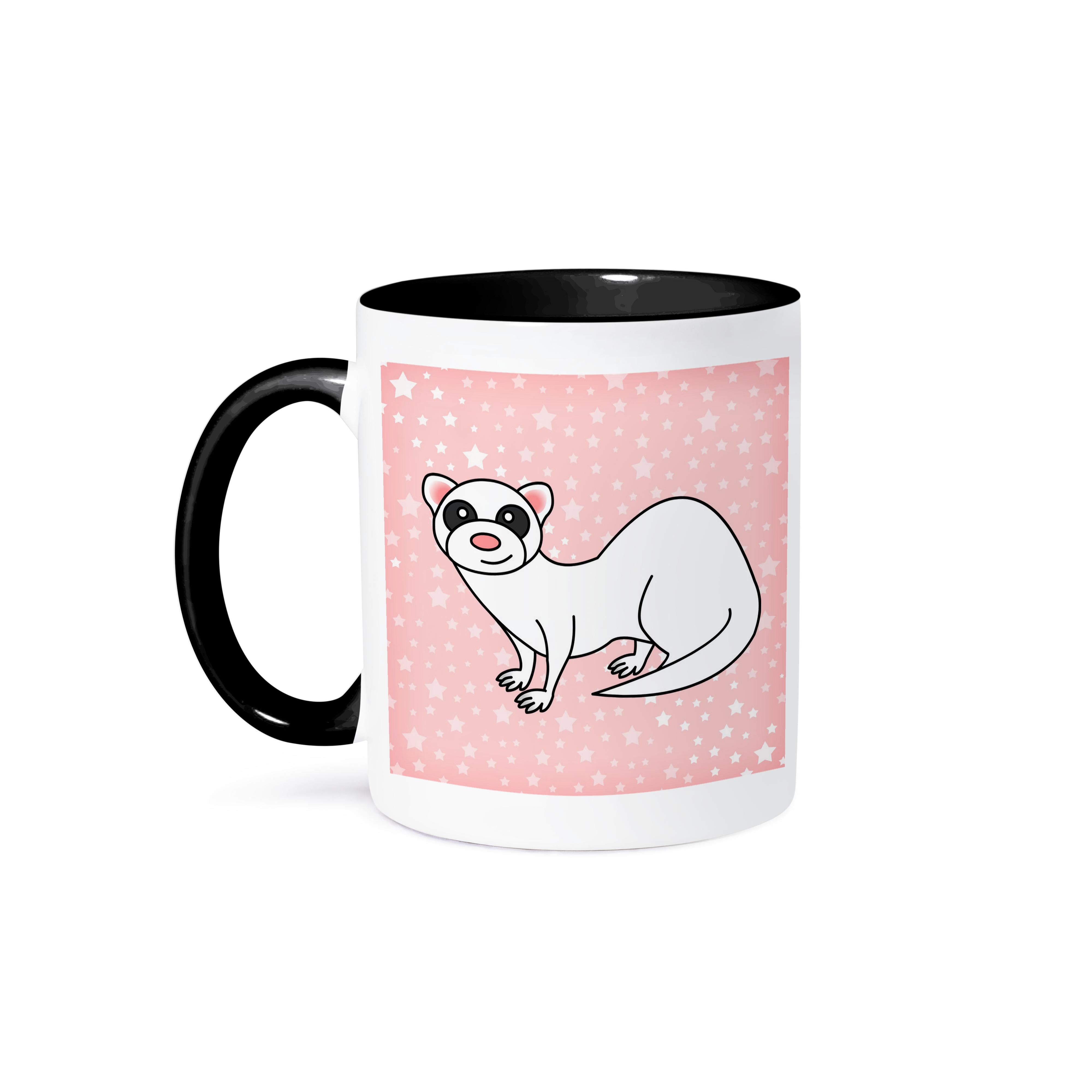 3dRose Novelty Mug - Ferret Eating Cupcake Two-Tone Black Mug, 11 Oz, Microwave Safe