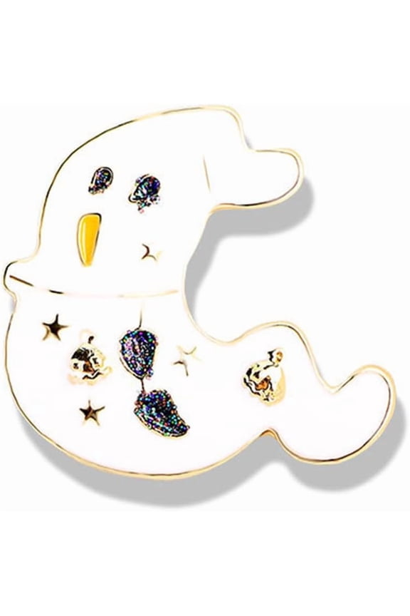 Cute White Ghost Brooch Pin for Women Men Unisex Gold-Toned Enamel Glitter Cartoon Halloween Brooches Lapel Pins Hat Bag Suit Collar Dress Accessories Fashion Holiday Festival Souvenir Jewelry