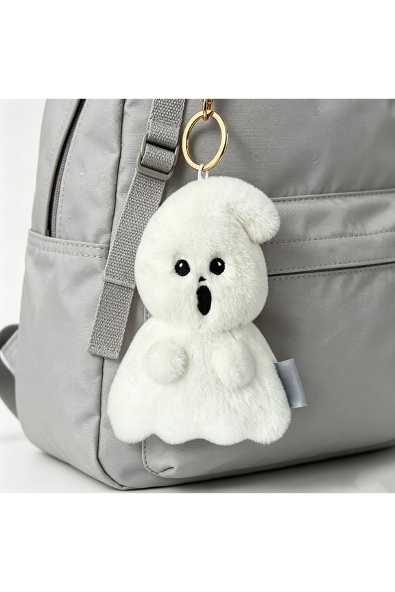 Cute White Ghost Keychain, Soft Stuffed Doll Bag Pendant Key Ring, Spooky Halloween Decorative Accessory for Backpack Purse Keys Car Ornament Adults Party Favor Gift, White