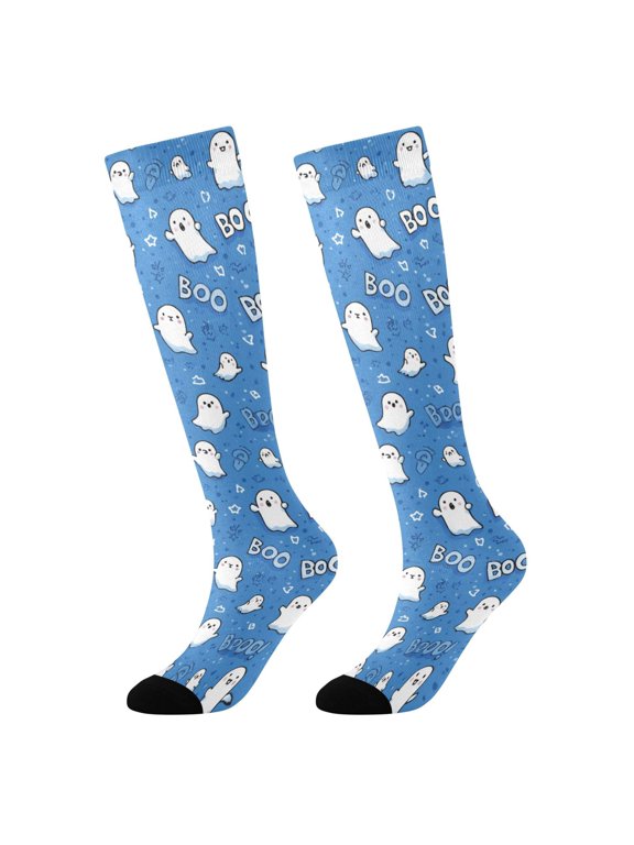 Cute White Ghost Novelty Patterned Knee High Socks Breathable Stretchy Soft Tall Boot Socks
