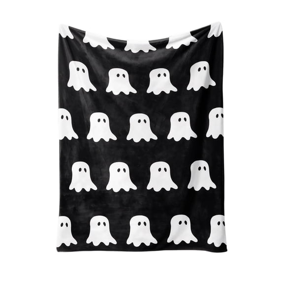 Cute White Ghost Pattern Halloween Flannel Blanket, Soft Lightweight Decorative Throw Blanket, Spooky Ghost Blanket for Indoor Home Party Autumn Season Decoration