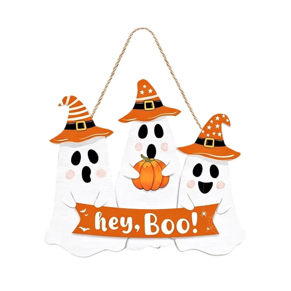 Cute White Ghost Wood Door Plaque Halloween Themed Decor For Yard Porch Indoor Outdoor Scene Layout