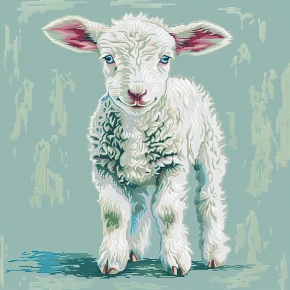 Cute White Lamb DIY 11CT Stamped Cross Stitch Kits for Beginners Easy Needlepoint Embroidery Counted Cross Stitch Art Craft for Wall Decoration 14x14inch(1)