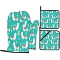 thumbnail image 1 of Cute White Llama and Cactus Print Oven Mitts and Pot Holders Sets 4 Piece Set Kitchen Women Men Cooking Baking Microwave Heat Resistant, 1 of 6