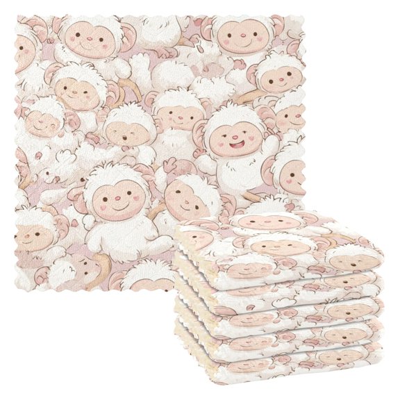 Cute White Monkey Kitchen Cloth Dish Towels for Drying Washing Absorbent Dish Rags Reusable soft kitchen dishcloth set 6 Pack