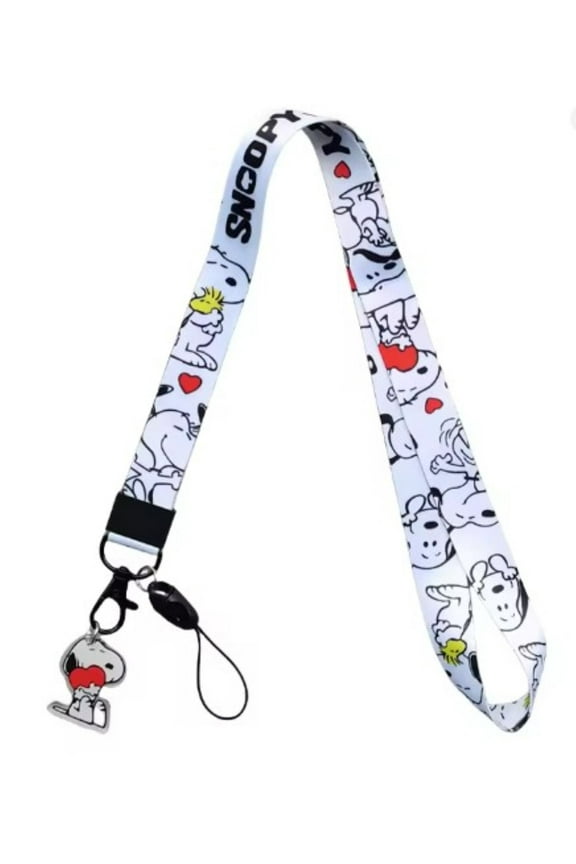 Cute White Peanuts  Cartoon Dog Lanyard with Charm  Double-Sided Neck Strap for ID, Keys, Phone  45cm Long Accessory
