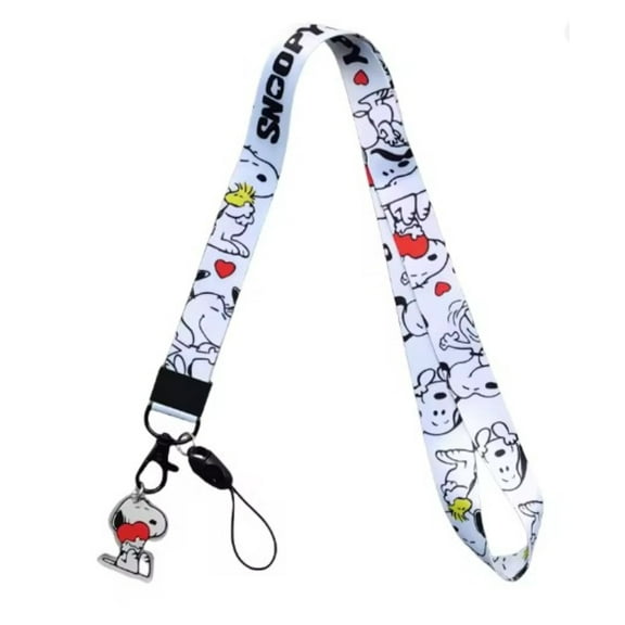 Cute White Peanuts Cartoon Dog Lanyard with Charm Double-Sided Neck Strap for ID, Keys, Phone 45cm Long Accessory