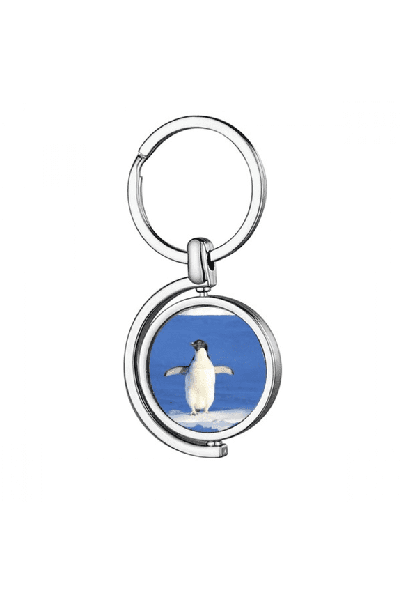 Cute White Penguin Science Nature Picture Rotating Keychain Metal Keyring Holder