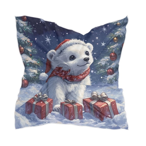 A Cute White Polar Bear Square Silk Scarf, 23.62×23.62in Polyester Simulated Silk Satin Scarf Tops for Women Head Wraps Shirt Bandana Curly Hair Tie Headband Headscarf