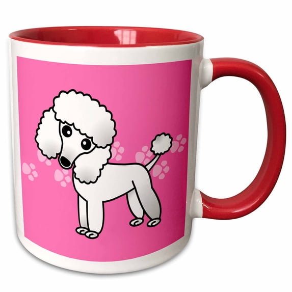 3drose, Cute White Poodle Pink Paw Print Background, 15oz Two-tone Red Mug