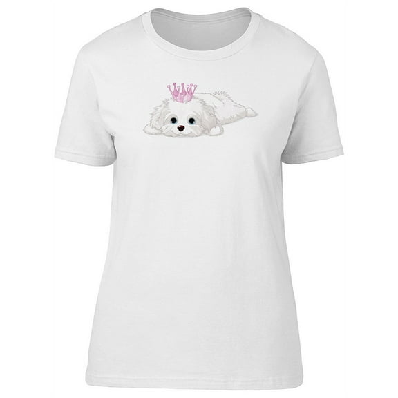 Cute White Puppy With A Crown T-Shirt Women -Image by Shutterstock, Female Large