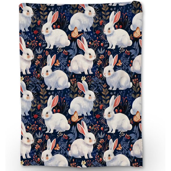 Cute White Rabbit Blanket, Soft Lightweight Flannel Throw Blanket for Couch, Bed, Travel, Living Room & Home Decor, Cozy Warm Fluffy Fuzzy Blankets for Adults Women 50×40 in