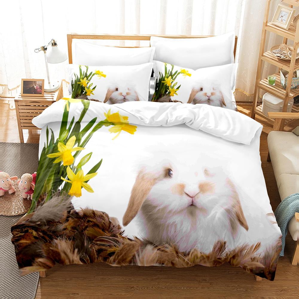 Cute White Rabbit Duvet Cover 2/3 Piece 3D Bedding Set Easter Luxury ...