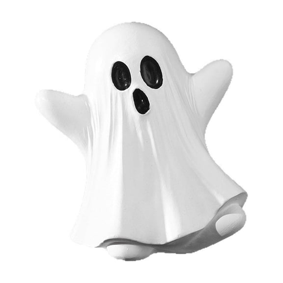 Cute White Resin Ghost Figurine, Mini Ghost Statue, Indoor Tabletop Ornament, Halloween Indoor Decor Figurine for Living Room Porch Shelf Seasonal Display Decoration