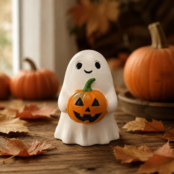 Cute White Soft Ghost Figurines as Desktop Ornaments, Mini Spooky Statue Decorations for Home Bedrooms, Living Rooms, Wall Shelves and Various Halloween Party Tabletop Layouts, White2