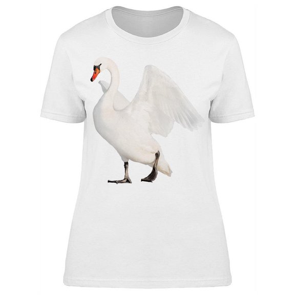 Cute White Swan With Open Wings T-Shirt Women -Image by Shutterstock, Female Large