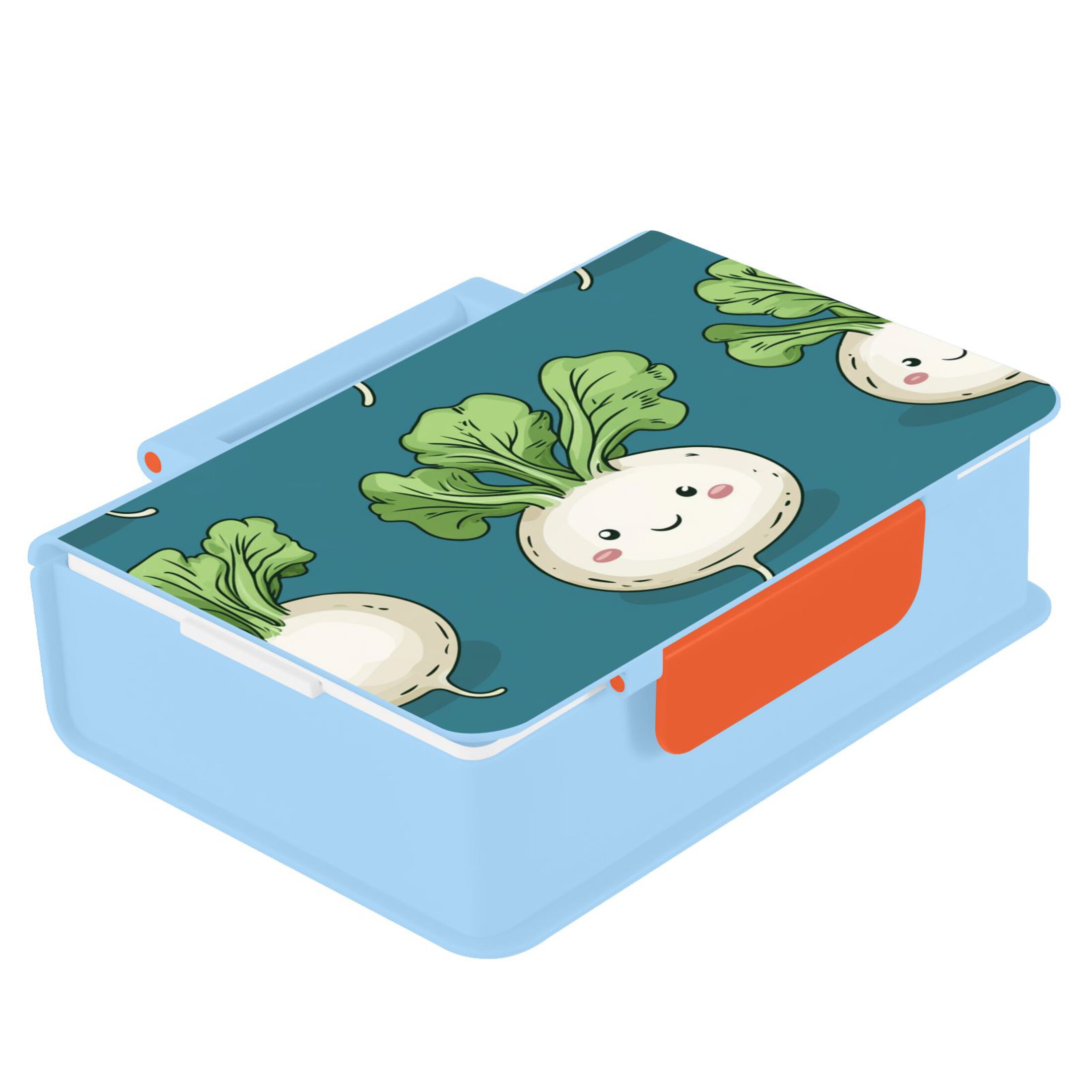 Cute White Turnips Cartoon Blue Lunch Box with Handle 3 Compartments