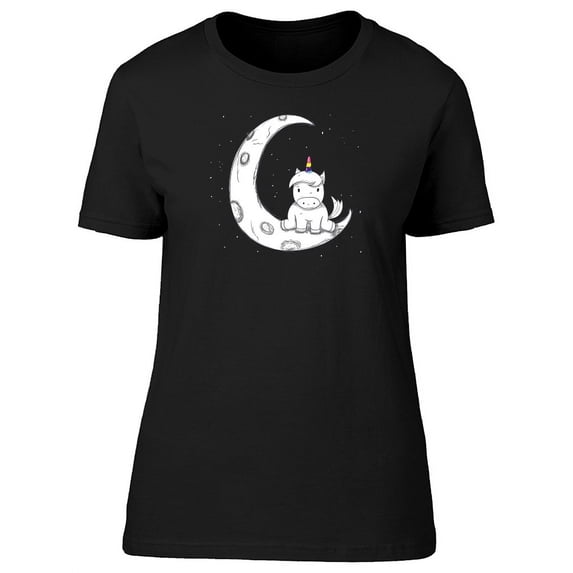 Cute White Unicorn On The Moon T-Shirt Women -Image by Shutterstock, Female x-Large