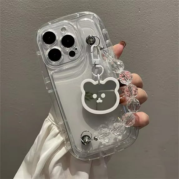 Cute Whtie bear pendant rhombus bead bracelet clear case for iPhone 15 14 12 11 13 Pro Max X Xs XR shockproof protective cover