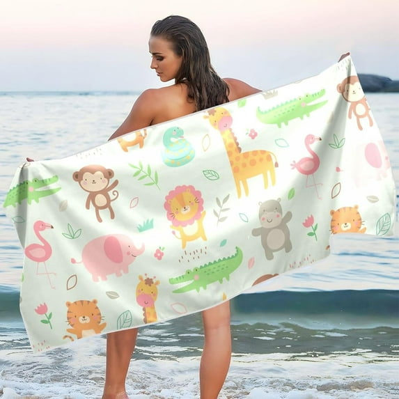 Cute Wild Animals Beach Towel Quick Dry Absorbent Bath Towels Sandproof Lightweight Towel for Gym Yoga Sports Swimming - 31x71in Washcloth Gift