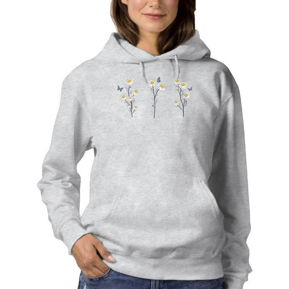 Cute Wild Daisies W Butterflies Hoodie Women -Image by Shutterstock, Female 4X-Large