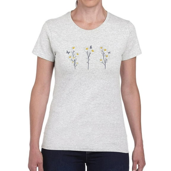 Cute Wild Daisies W Butterflies T-Shirt Women -Image by Shutterstock, Female Large