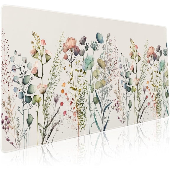 Cute Wild Flowers Mouse Pad XXL Boho Aesthetic Floral Chic Plant Extended Table Mat 90X40 cm Non-Slip Rubber Base Stitched Edge Large Mousepad for Gaming Laptop Computer Desk Top 35.4×15.7 Inch