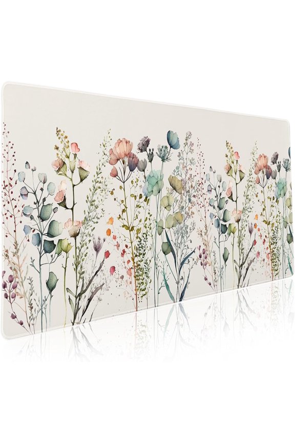 Cute Wild Flowers Mouse Pad XXL Boho Aesthetic Floral Chic Plant Extended Table Mat 90X40 cm Non-Slip Rubber Base Stitched Edge Large Mousepad for Gaming Laptop Computer Desk Top 35.4×15.7 Inch