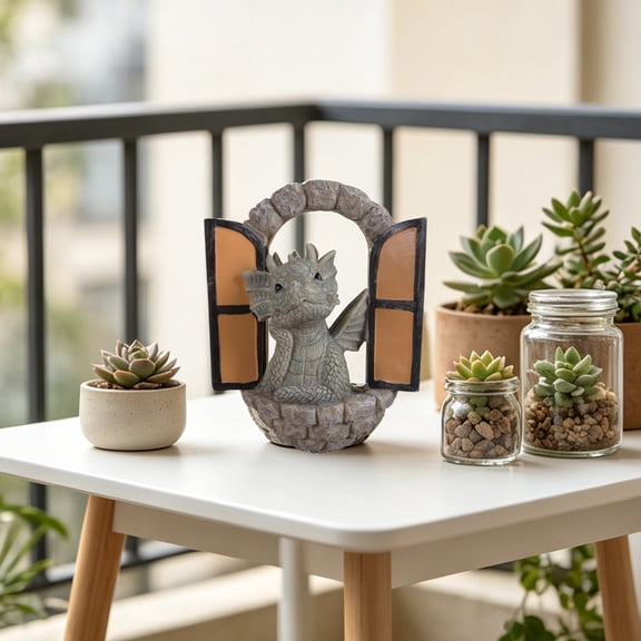 Cute Window Peeking Baby Dragon Resin Garden Statue, Lightweight Stable Weather Resistant Resin Compact Multi Mount Design, Whimsical Dragon Sculpture For Wall Fence Yard Home Halloween Holiday Decor