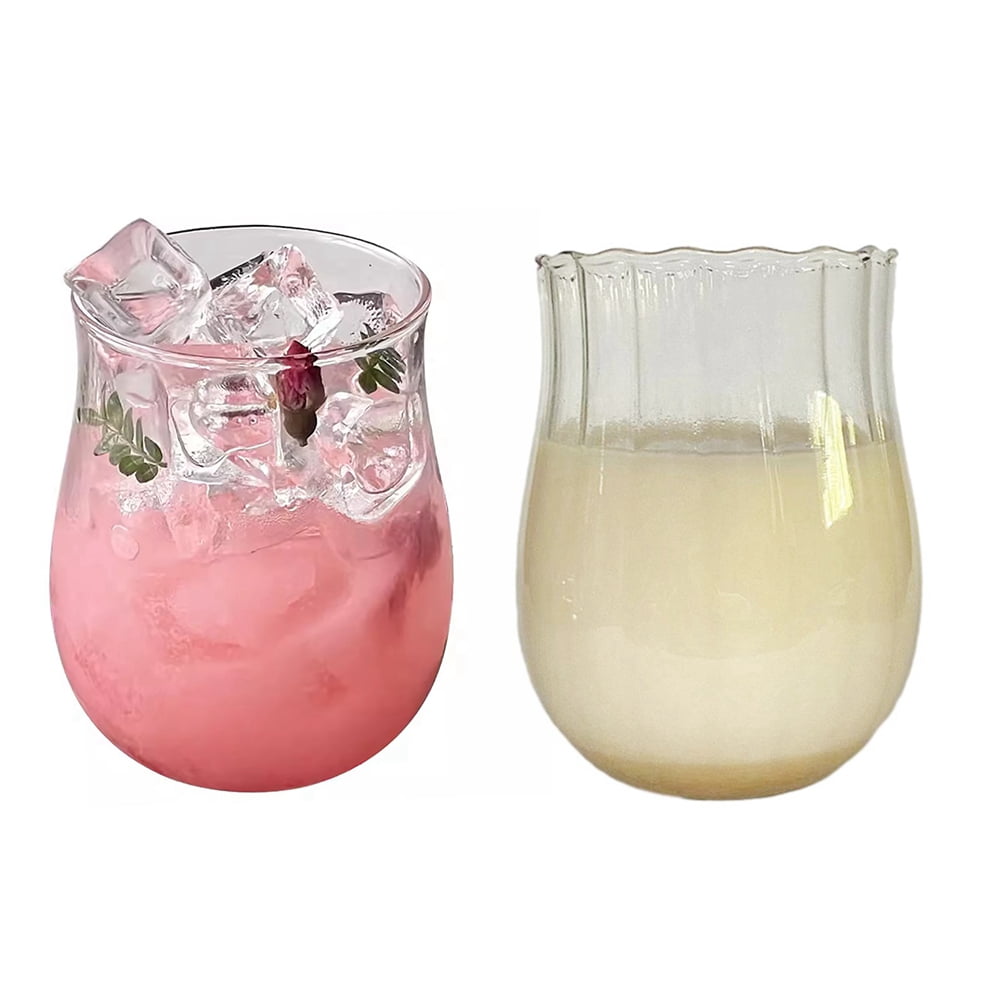 Cute Wine Glasses for Iced Coffee Juice 12oz Tulip Shape Vintage Drinking Glassware  for Iced Coffee Juice Beverage Milk 2PCS
