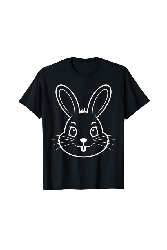 Cute Winking Bunny Face Rabbit Outline T-Shirt for Playful Easter Celebrations