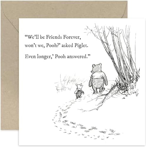 Cute Winnie The Pooh Card for Friends Birthday - 'We'll Be Friends Forever' Friendship Card for Bestie - Thinking of You Card for Friend | Blank Inside Envelope$$Office