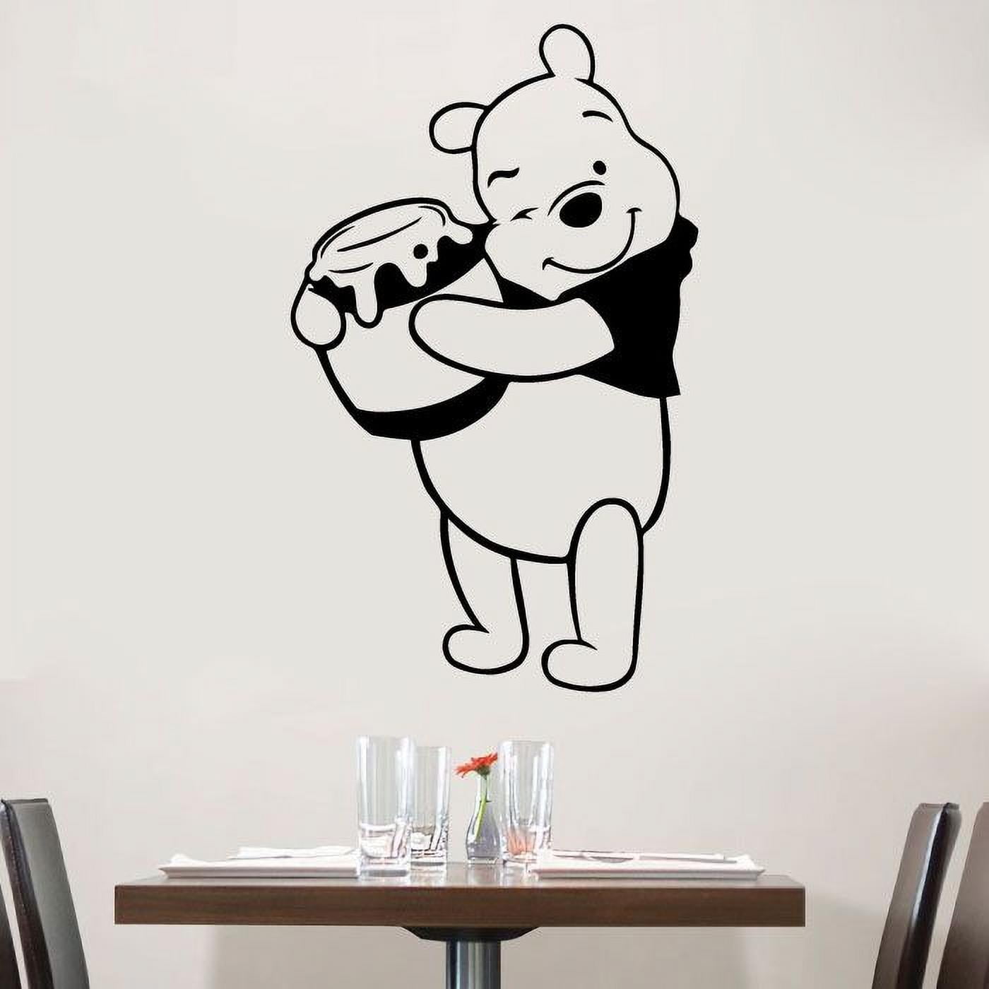 Cute Winnie The Pooh And Hunny Pooh Bear Pooh Loves Hunny Silhouette Vinyl Sticker Wall Art Decoration Decal For Kids Baby Girl Baby Boy Room Home Room Wall Sticker Decal Size (40x40 inch)