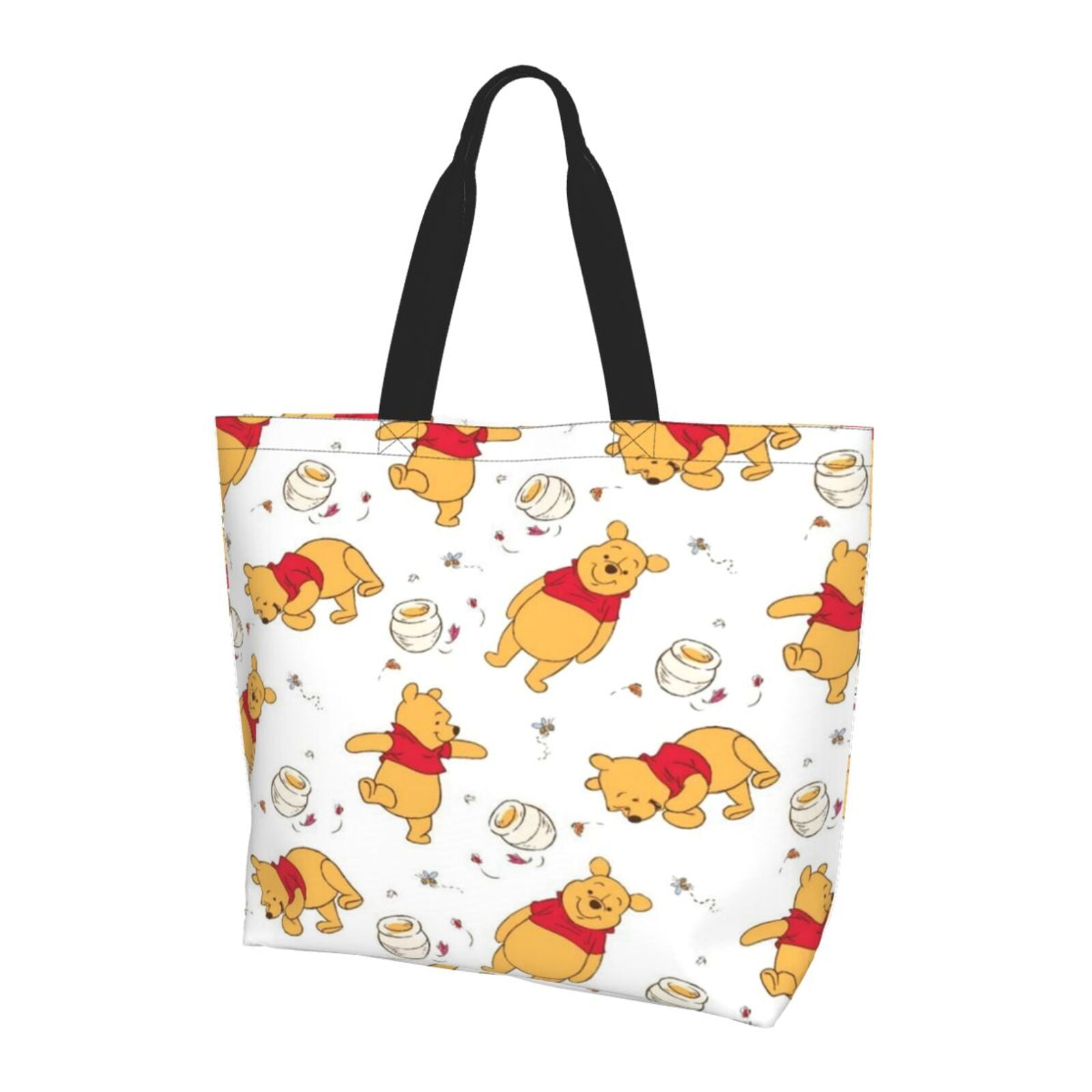 Cute Winnie The Pooh Extra Large Canvas Tote Bag For Gym Beach Travel Reusable Grocery Shopping Cartoon Portable Storage Bags