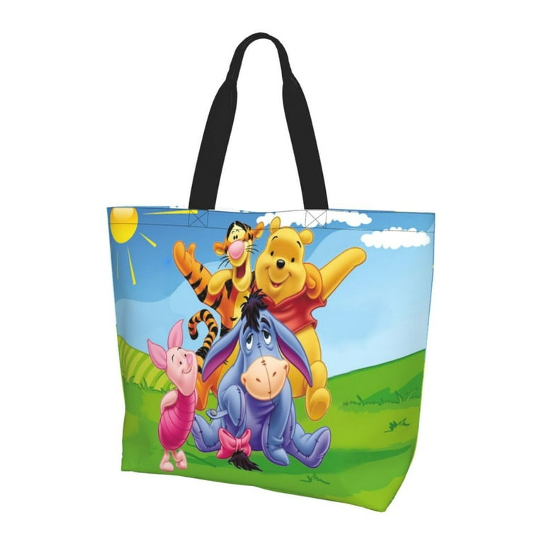 Cute Winnie The Pooh Extra Large Canvas Tote Bag For Gym Beach Travel Reusable Grocery Shopping Cartoon Portable Storage Bags