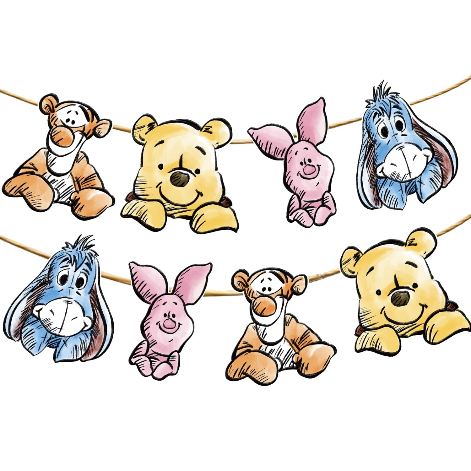Cute Winnie the Pooh Banner Decoration, 8pcs Cartoon Anime Banner Suitable for Baby Shower Decoration Birthday Banner Party Decoration Party Supplies