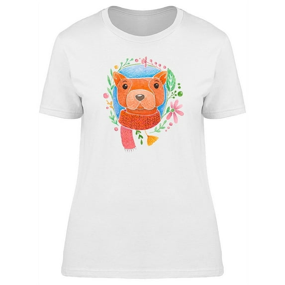 Cute Winte Floral Dog Doodle T-Shirt Women -Image by Shutterstock, Female Small