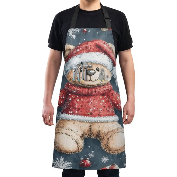 Cute Winter Bear Chef Kitchen Apron with Pockets for Women Waterproof Aprons for Cooking Baking