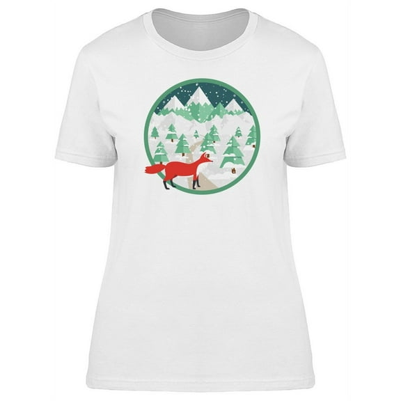 Cute Winter Forest And Red Fox T-Shirt Women -Image by Shutterstock, Female x-Large
