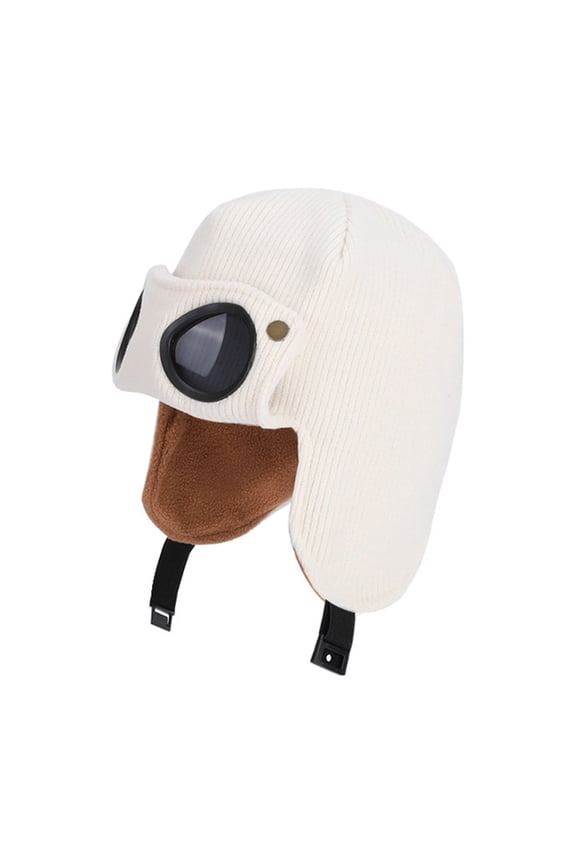 Cute Winter Goggles Integrated Hat Windproof Warm Ski Hat Fleece-Lined Pull-Over Hat Adjustable Windproof Riding Cap