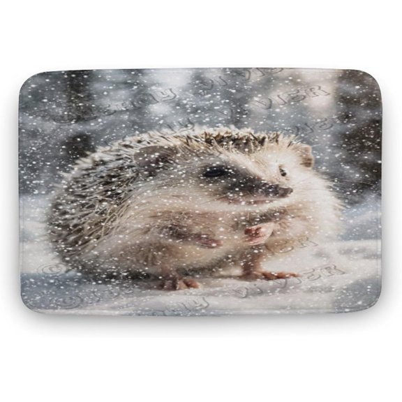 Cute Winter Hedgehog Bath Mat - 20x32 inches, Soft Coral Fleece, Non-Slip Design, Perfect for Bathroom, Living Room, or Bedroom Use