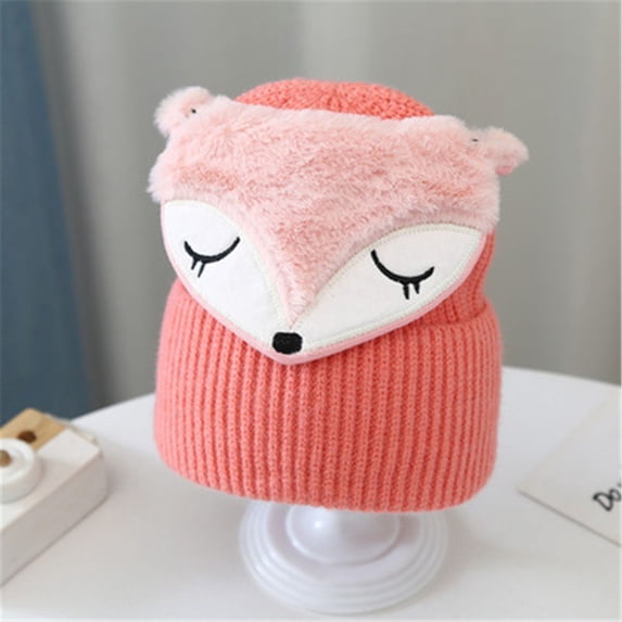 Cute Winter Lovely Animal Pattern Beanie Caps for Girls Boys Warm Baby Hat with Animal Face Kids Knitted Hat PINK