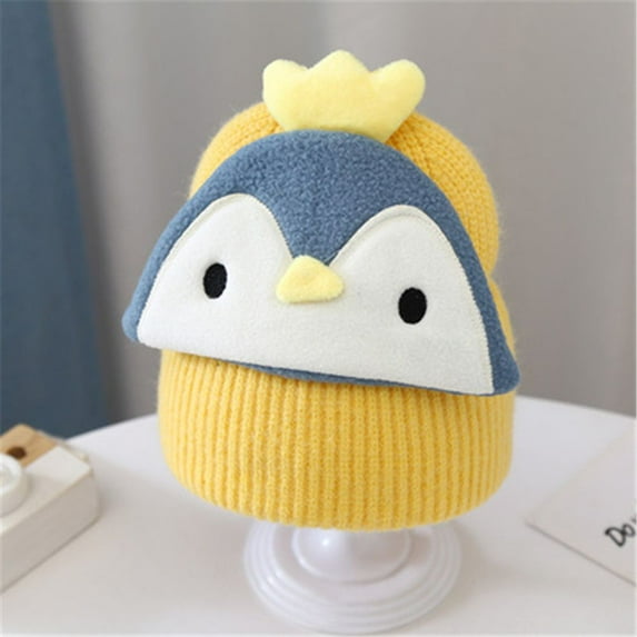 Cute Winter Lovely Animal Pattern Beanie Caps for Girls Boys Warm Baby Hat with Animal Face Kids Knitted Hat YELLOW