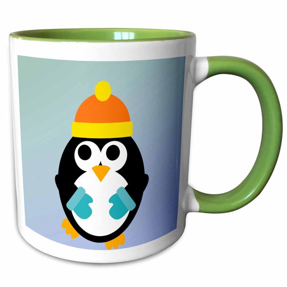 3drose, Cute Winter Penguin- Whimsical Art, 15oz Two-tone Green Mug