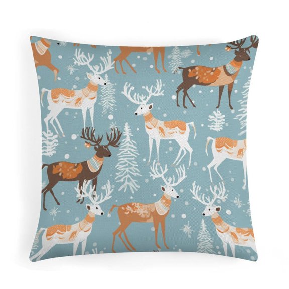 Cute Winter Reindeer Pillowcase 16"x16" Reindeer Christmas Square Pillow Cover Throw Pillow Cover for Home Bed Sofa