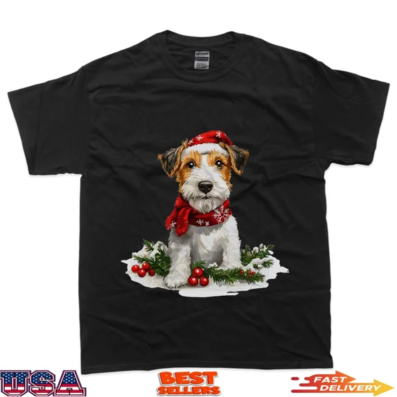 Cute Wire Fox Terrier Dog Christmas Merry X-mas Graphic T-Shirt