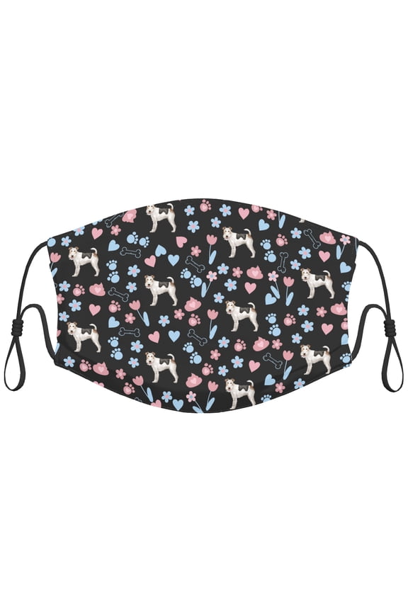 Cute Wire Fox Terrier Dog Graphic Printed Cloth Face Masks Reusable Washable Adjustable for Child (5 PCS)